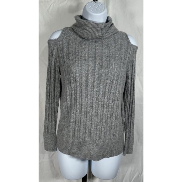 Cliché Women’s Cold Shoulder Turtleneck Sweater Gray Wool Blend Size PM Petite - Picture 1 of 9